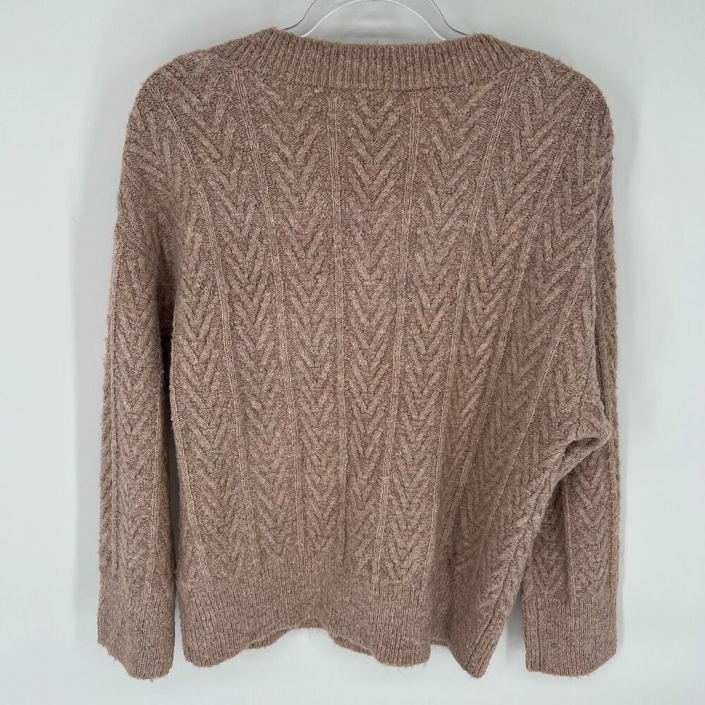 JASON WU Sweater Medium Tan V-Neck Chevron Knit Pullover Long Sleeve Cozy Winter - Picture 6 of 12